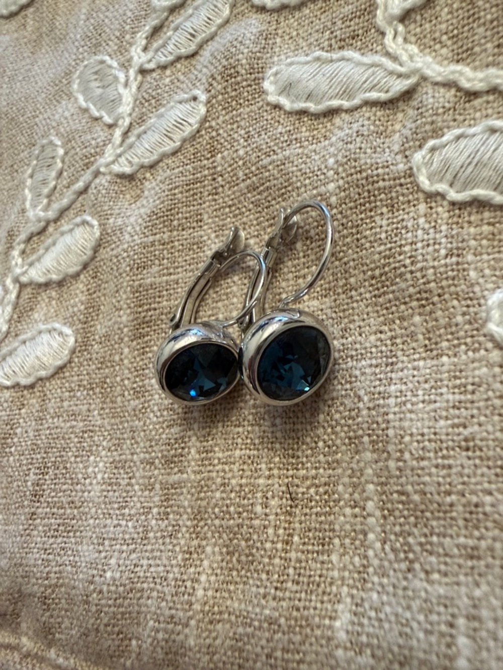 Touchstone Crystal Silver Earrings with Deep Teal Blue Stones